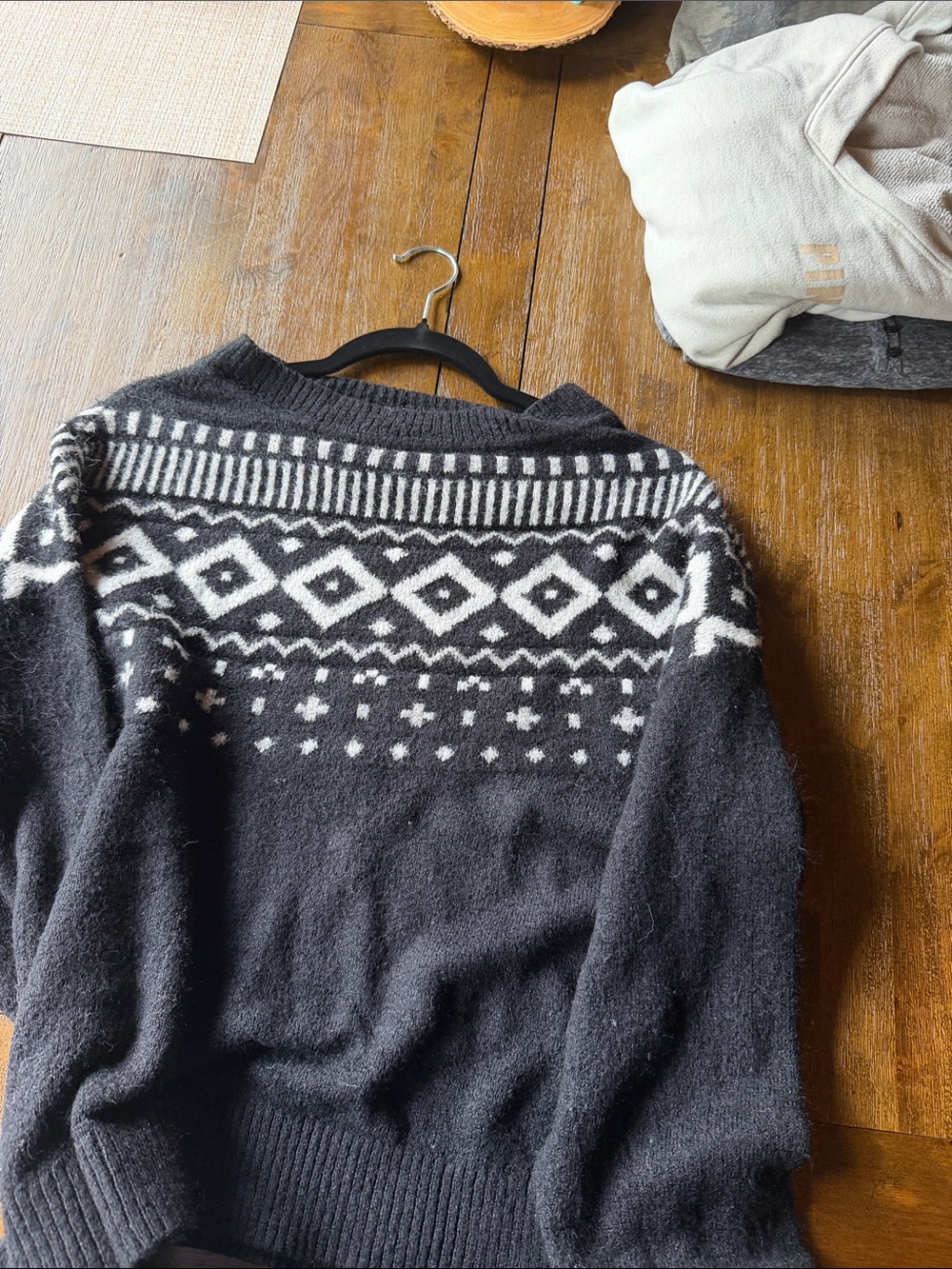 EVRI Black and White Fair Isle Crew Neck Sweater